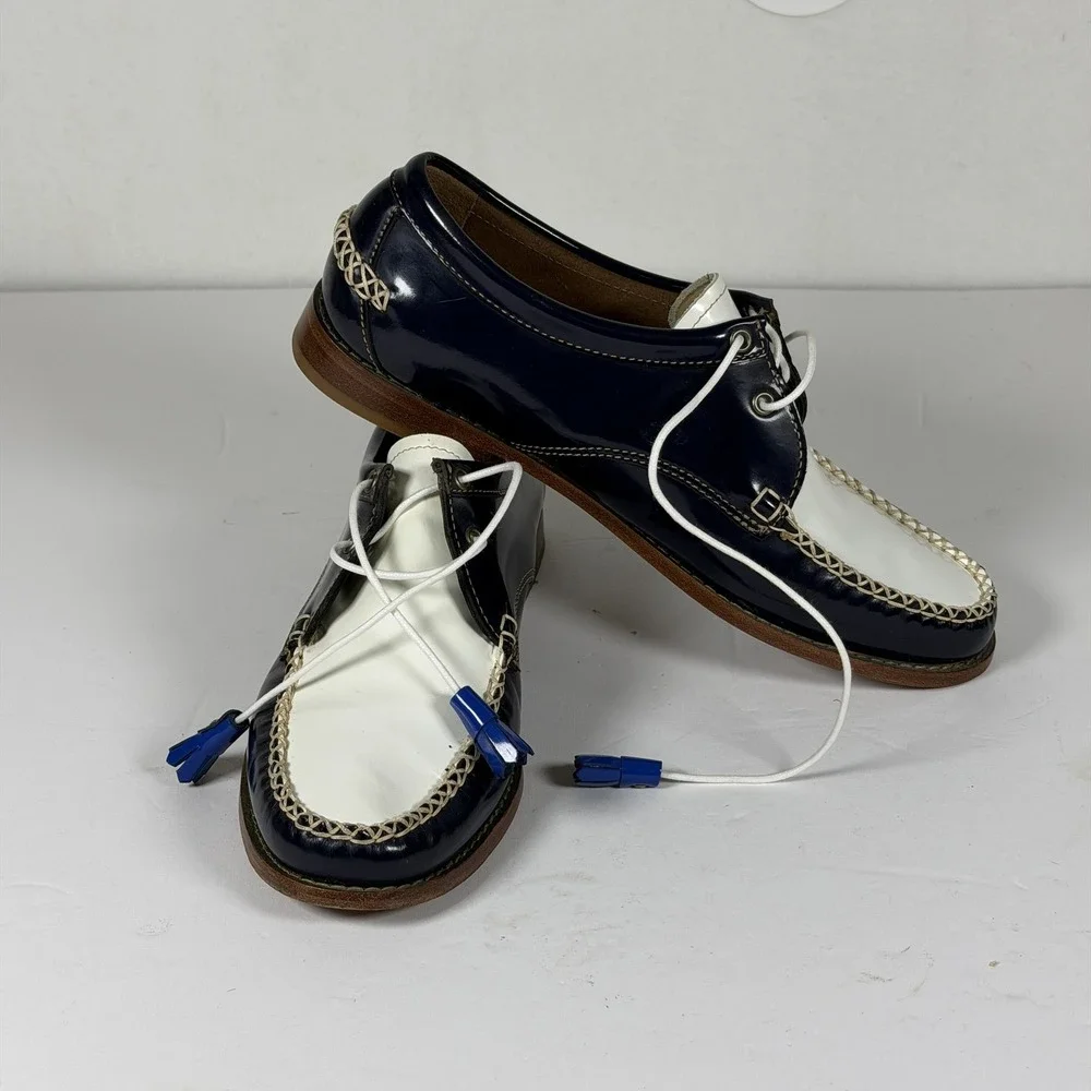 G.H. Bass & Co. Weejuns Men's Navy White Patent Leather Boat Shoes Size 10 M F-1